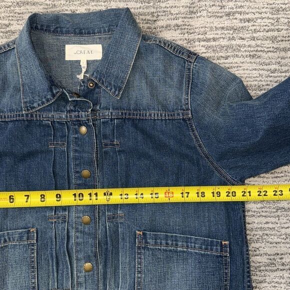 The Great. THE BUCK JACKET BLUE GRASS Size 3/ Large Blue Denim - Picture 11 of 14